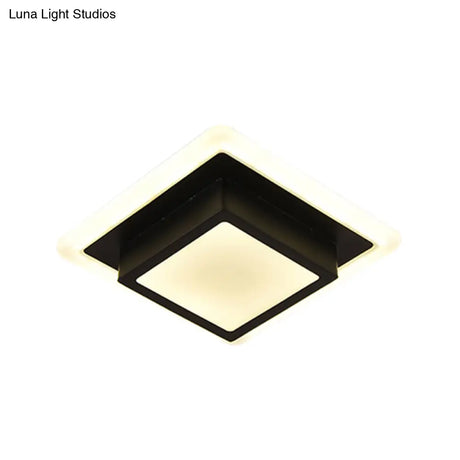 Contemporary Mini Round/Square Flush Mount Ceiling Light In Black/White With Metal Finish - Led