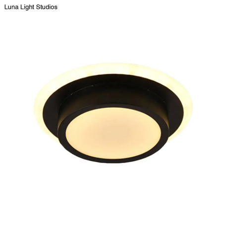 Contemporary Mini Round/Square Flush Mount Ceiling Light In Black/White With Metal Finish - Led
