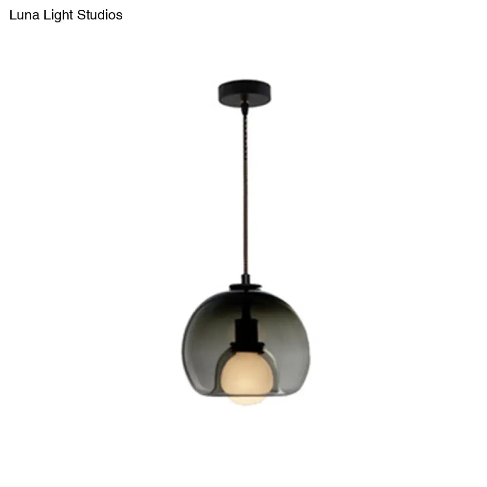 Contemporary Minimalist Glass Globe Pendant Light - Indoor Hanging Lamp Smoke Gray
