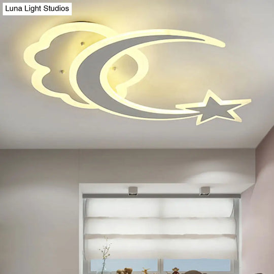 Contemporary Moon And Star Bedroom Ceiling Light White / Warm