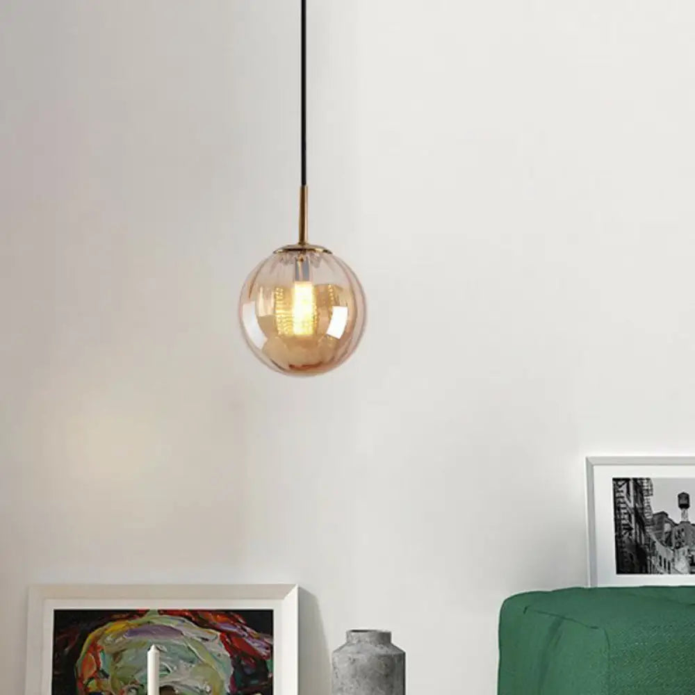 Contemporary Multi-Color Glass Ball Pendulum Light For Dining Table - 1 Head Ceiling Pendant Amber
