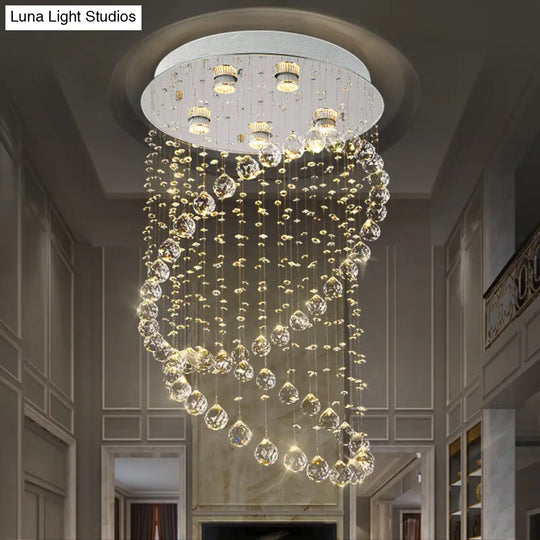 Contemporary Nickel Crystal Flush Mount Lamp With 5 Lights