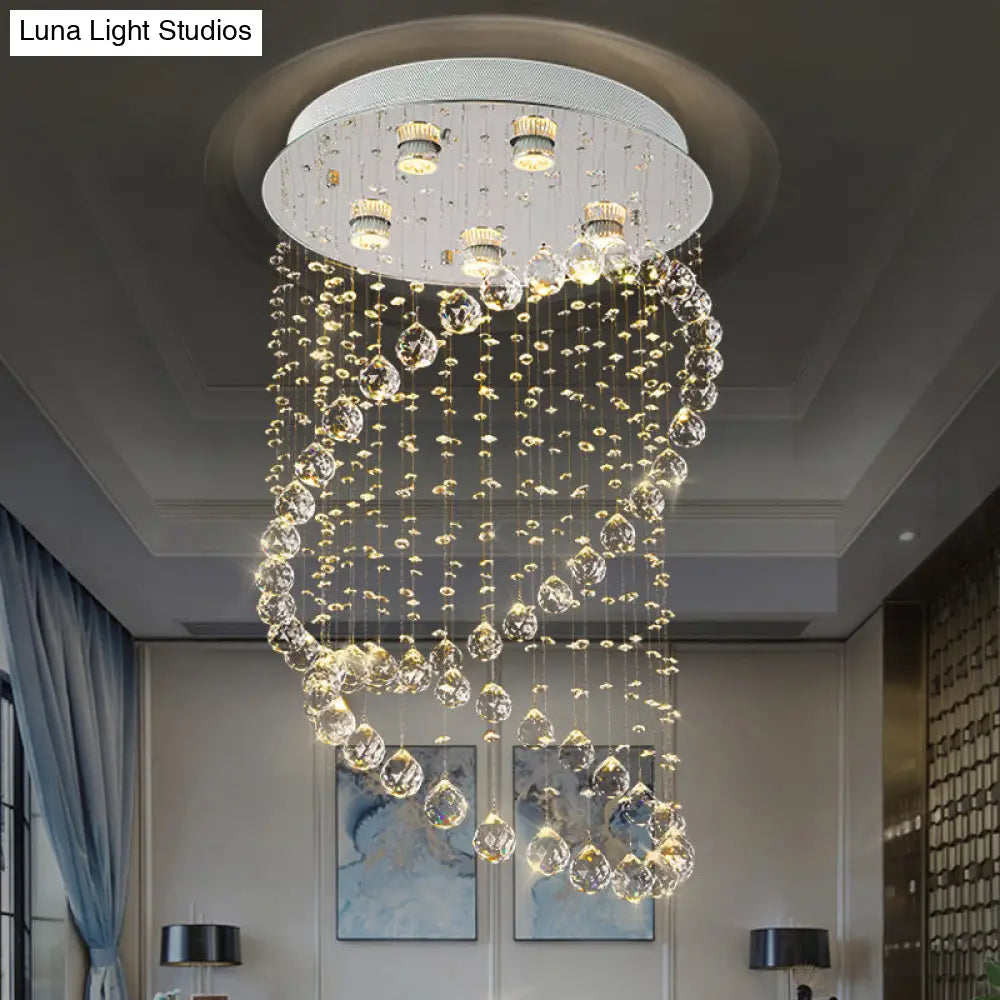 Contemporary Nickel Crystal Flush Mount Lamp With 5 Lights