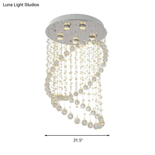 Contemporary Nickel Crystal Flush Mount Lamp With 5 Lights
