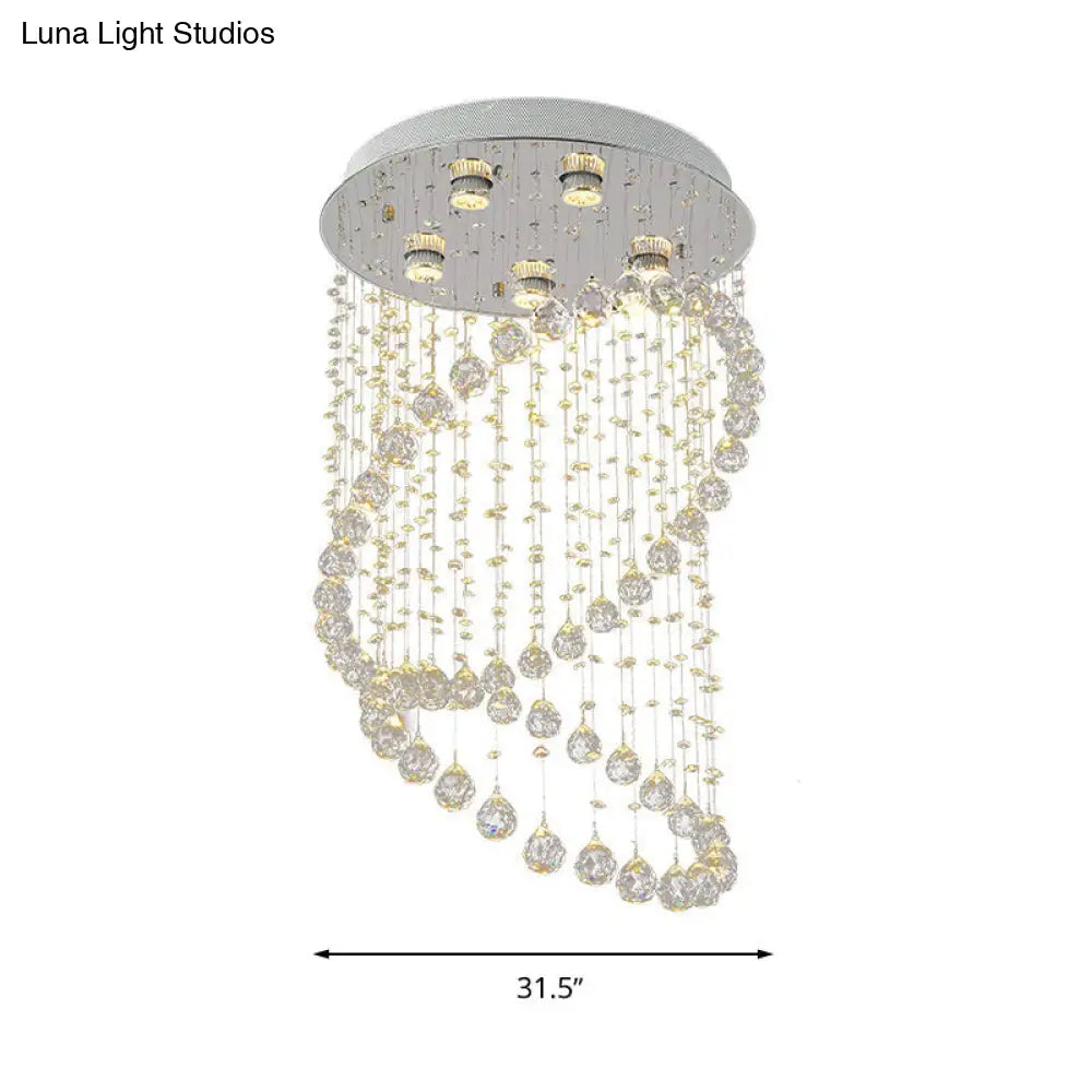 Contemporary Nickel Crystal Flush Mount Lamp With 5 Lights