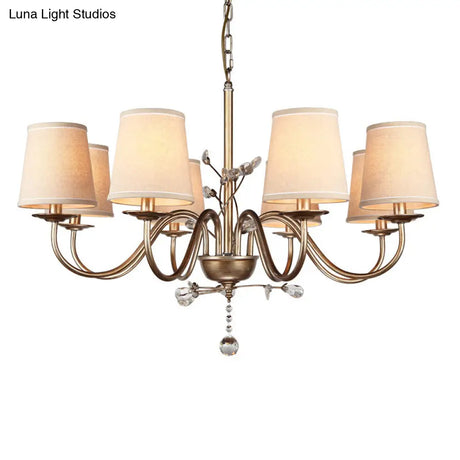 Contemporary Nickel Suspension Chandelier: Fabric Conical Shape