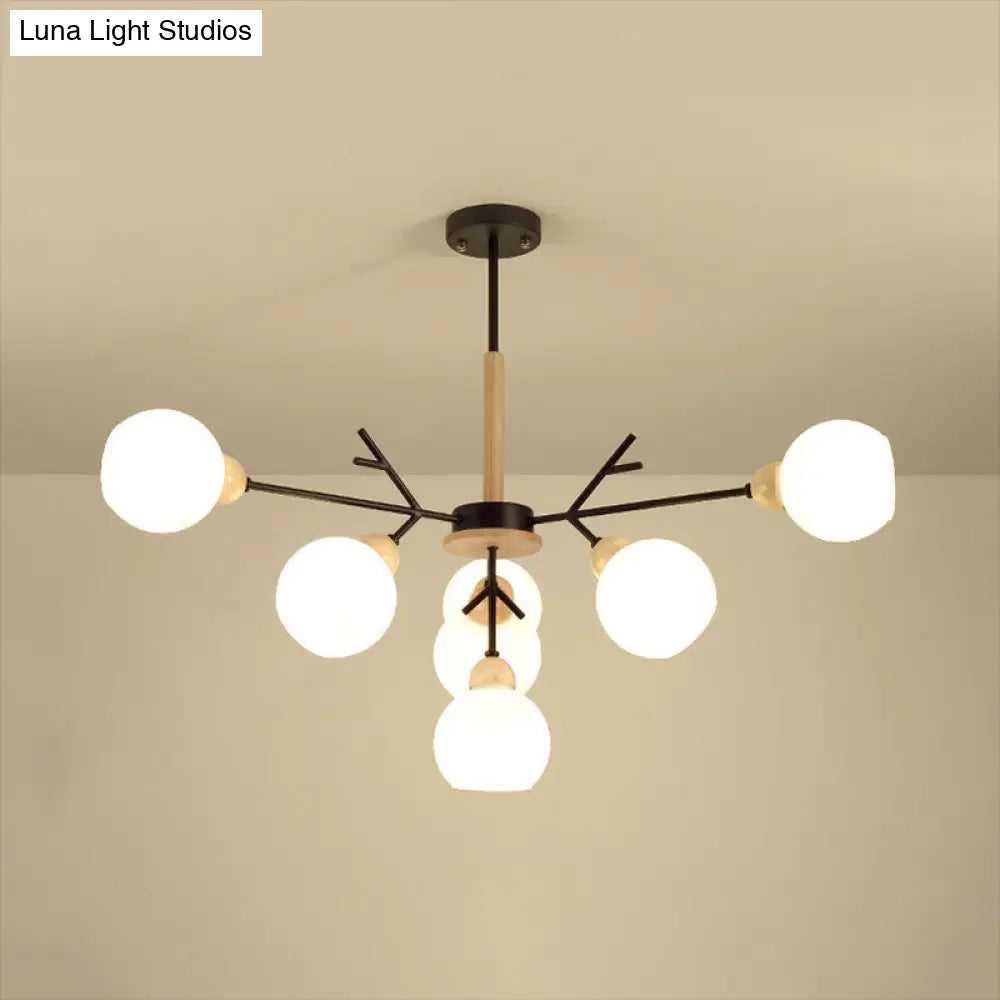 Contemporary Branch Chandelier With Opal Glass Shades - 7/13 Lights For Restaurant Ceiling