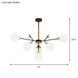 Contemporary Opal Glass Branch Chandelier - 7/13 Lights Pendant For Restaurants