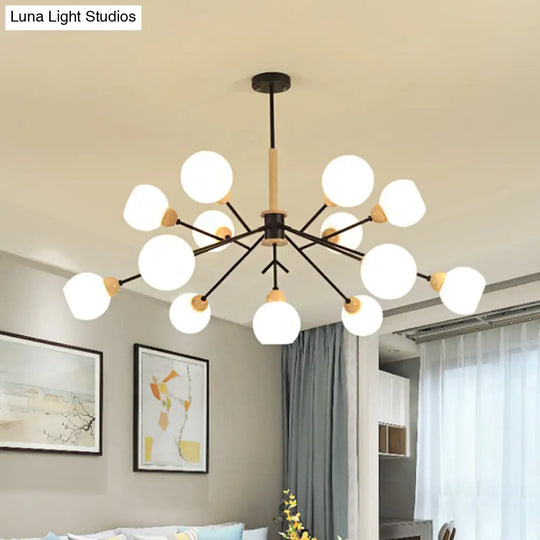 Contemporary Branch Chandelier With Opal Glass Shades - 7/13 Lights For Restaurant Ceiling
