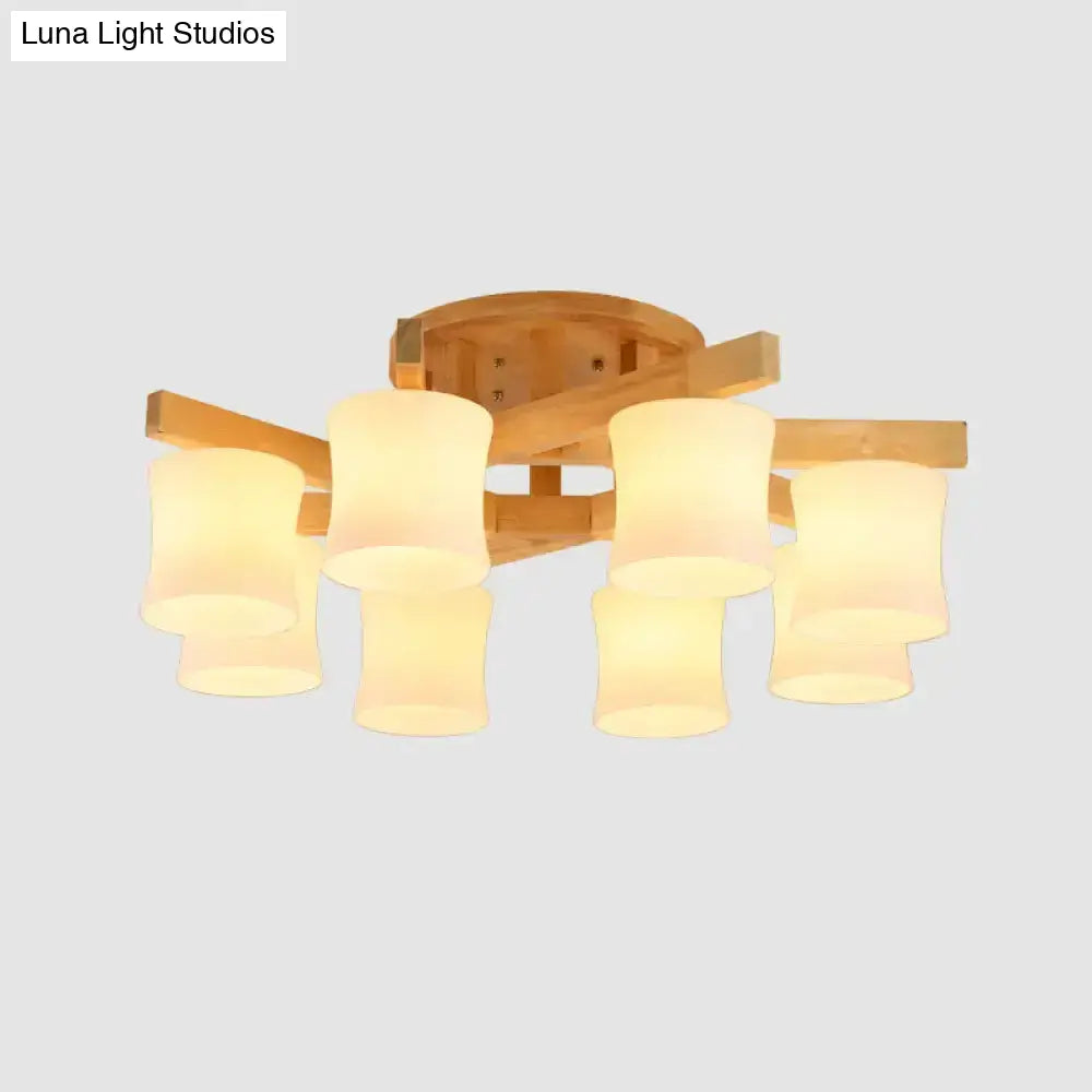 Contemporary Opal Glass Ceiling Flush Mount With Beige Semi Light