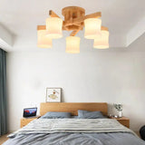 Contemporary Opal Glass Ceiling Flush Mount With Beige Semi Light Wood / Medium