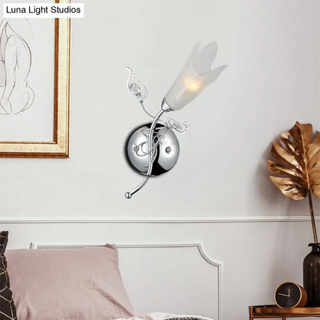 Contemporary Opal Glass Petal Wall Light In Chrome For Bedside