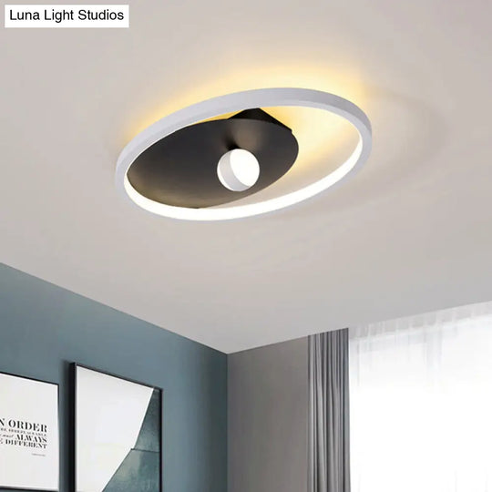 Contemporary Oval Flush Mount Ceiling Lamp With Led Acrylic Pendant Light And Ball Design In