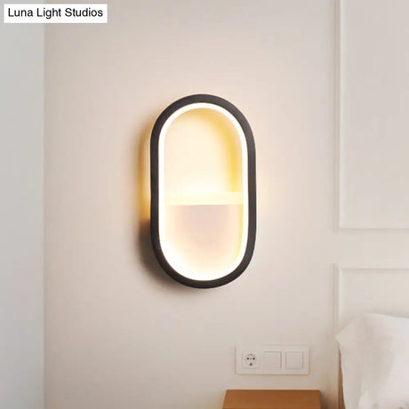 Contemporary Oval Led Wall Sconce In Black/White Acrylic With Warm/White Light