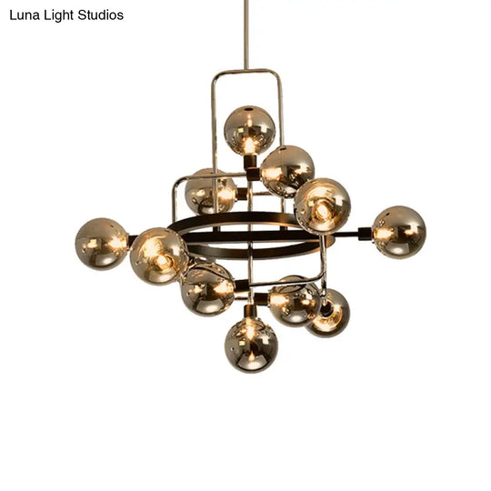 Contemporary Pendant Chandelier With Amber/Smoke/White Glass - Orbit Restaurant Study Room Lighting