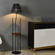 Contemporary Pleated Fabric Conic Floor Table Lamp - 1 Light Black Standard Design For Bedside