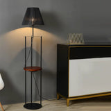 Contemporary Pleated Fabric Conic Floor Table Lamp - 1 Light Black Standard Design For Bedside