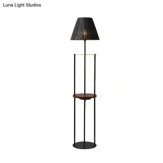 Contemporary Pleated Fabric Conic Floor Table Lamp - 1 Light Black Standard Design For Bedside