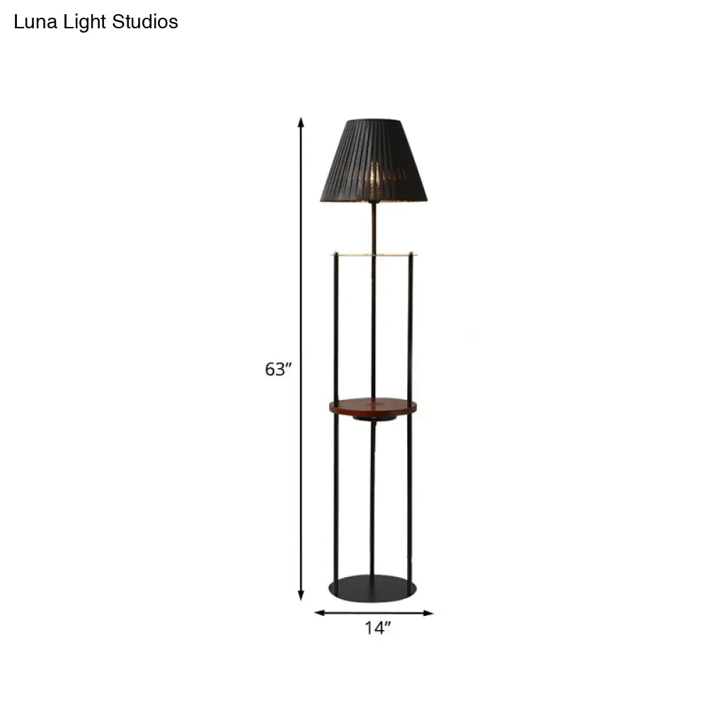 Contemporary Pleated Fabric Conic Floor Table Lamp - 1 Light Black Standard Design For Bedside