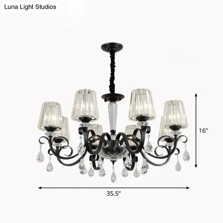 Contemporary Prismatic Crystal Cone Hanging Lamp With Droplet Decorations