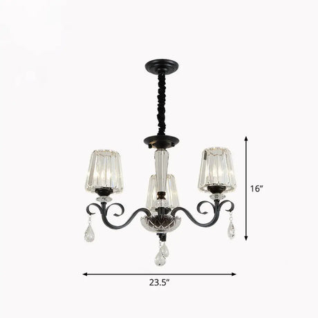 Contemporary Prismatic Crystal Cone Hanging Lamp With Droplet Decorations 3 / Black