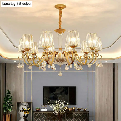 Contemporary Prismatic Crystal Cone Hanging Lamp With Droplet Decorations