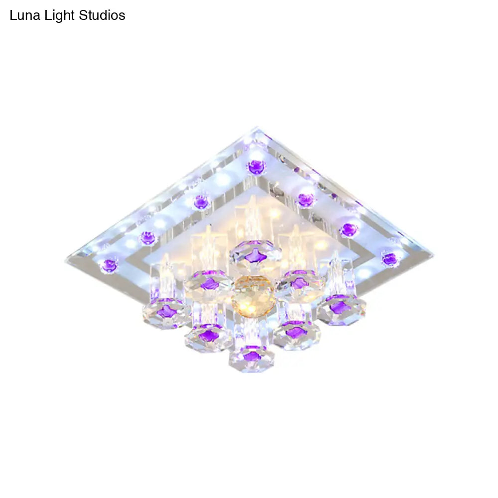 Contemporary Purple Crystal Ceiling Light - 7’/9.5’ Flush Mount Led For Corridor In Warm/White