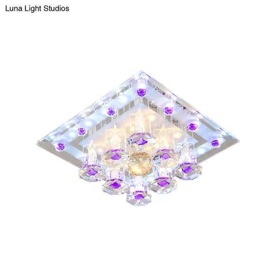 Contemporary Purple Crystal Ceiling Light - 7’/9.5’ Flush Mount Led For Corridor In Warm/White