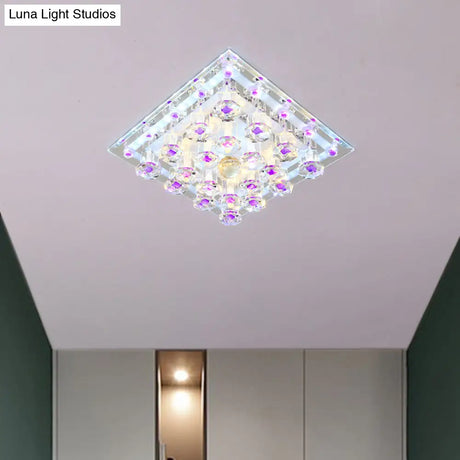 Contemporary Purple Crystal Ceiling Light - 7’/9.5’ Flush Mount Led For Corridor In Warm/White