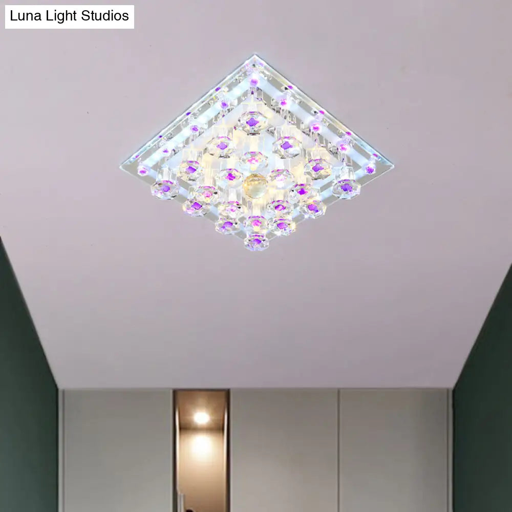 Contemporary Purple Crystal Ceiling Light - 7/9.5 Flush Mount Led For Corridor In Warm/White