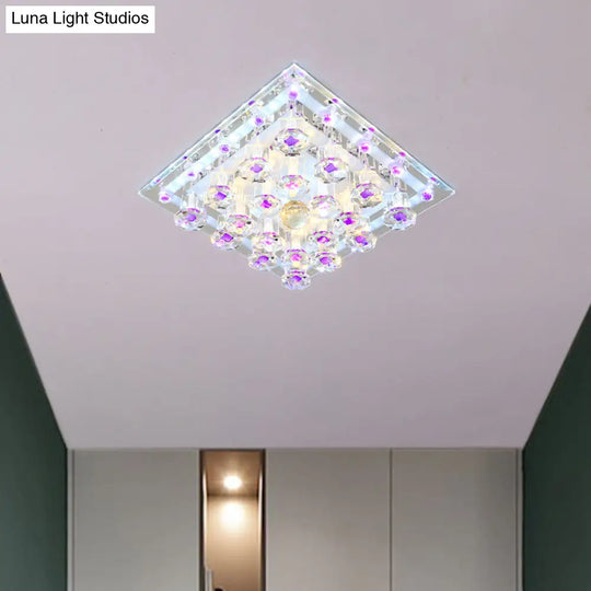 Contemporary Purple Crystal Ceiling Light - 7/9.5 Flush Mount Led For Corridor In Warm/White