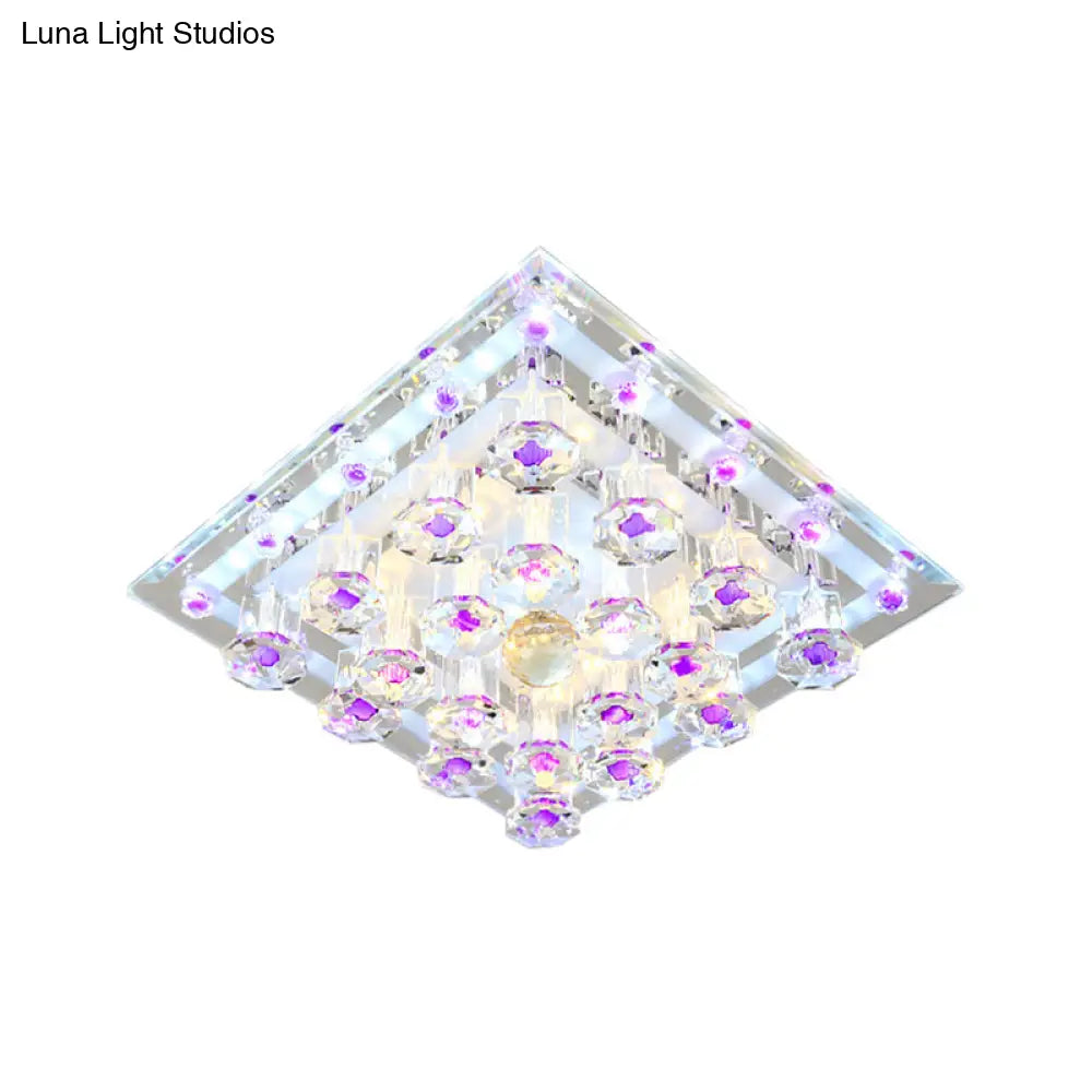 Contemporary Purple Crystal Ceiling Light - 7’/9.5’ Flush Mount Led For Corridor In Warm/White