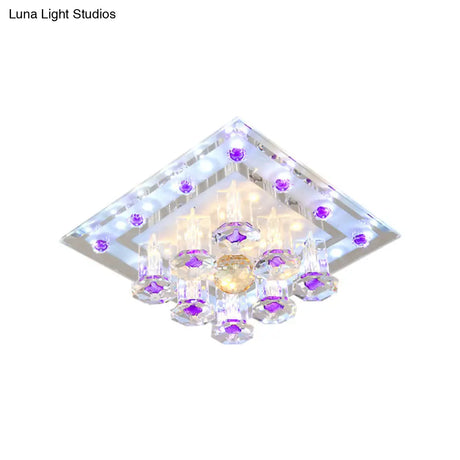 Contemporary Purple Crystal Ceiling Light - 7’/9.5’ Flush Mount Led For Corridor In Warm/White