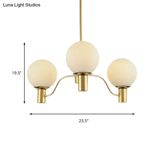 Contemporary Radial White Glass Chandelier With Gold Finish - Stunning Ball Shade Hanging Light