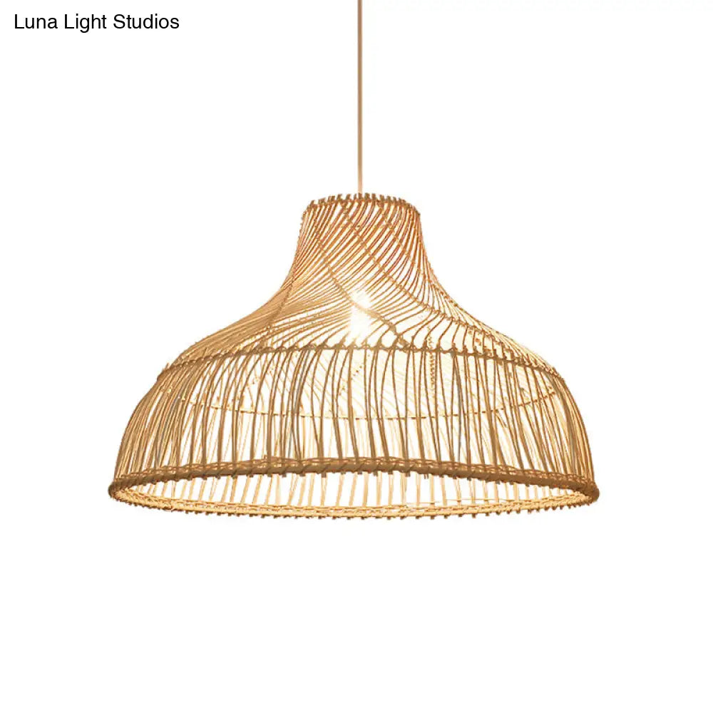Contemporary Rattan Pendant Light In Hat Shape - Tea Room Suspension