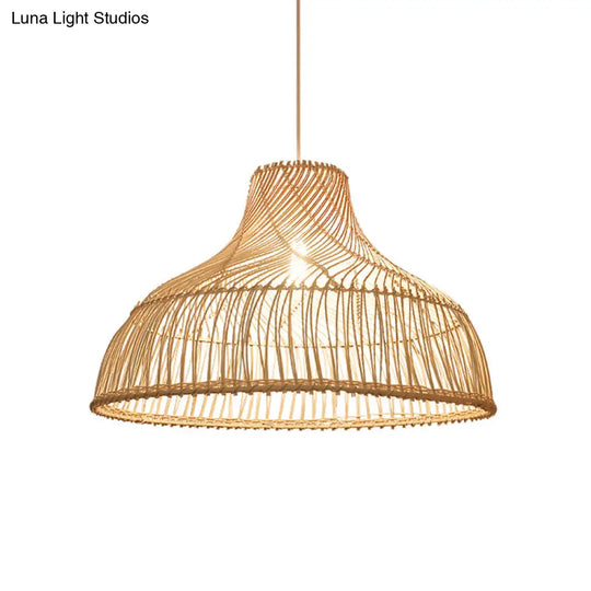 Contemporary Rattan Pendant Light In Hat Shape - Tea Room Suspension