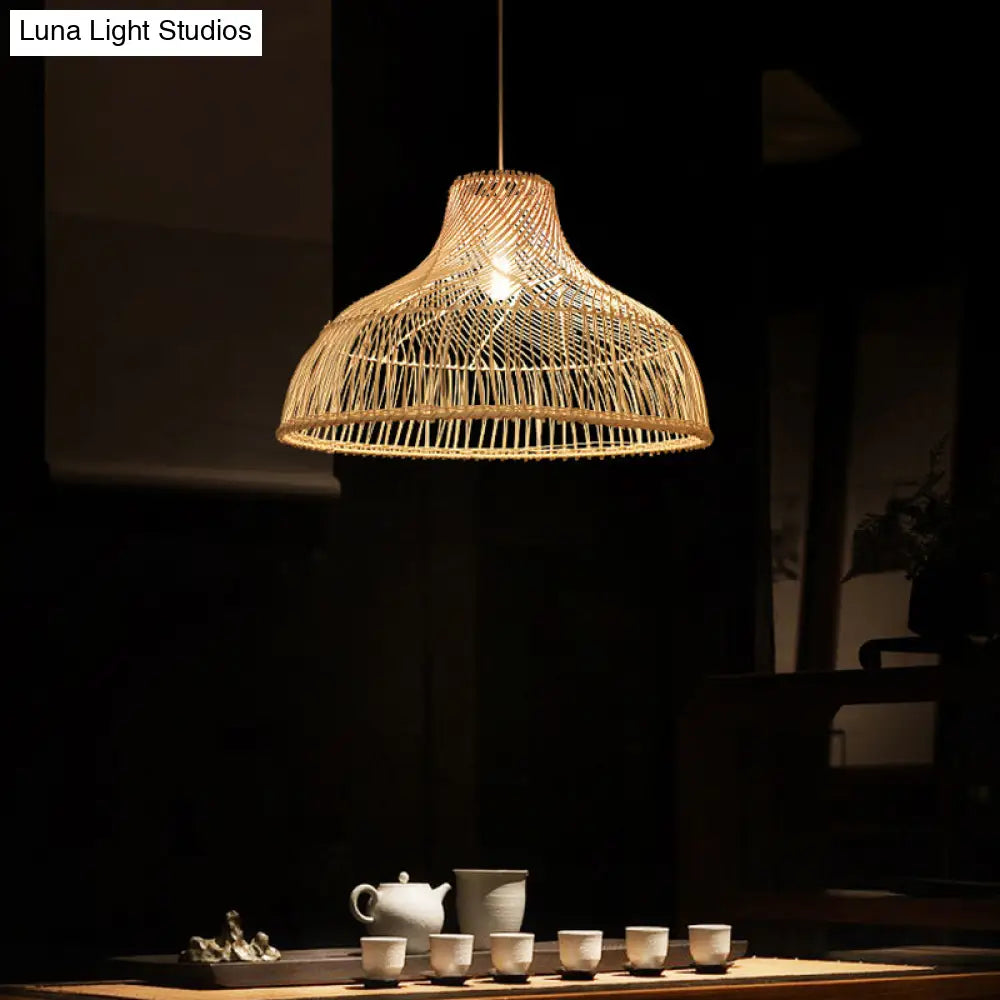 Contemporary Rattan Pendant Light In Hat Shape - Tea Room Suspension