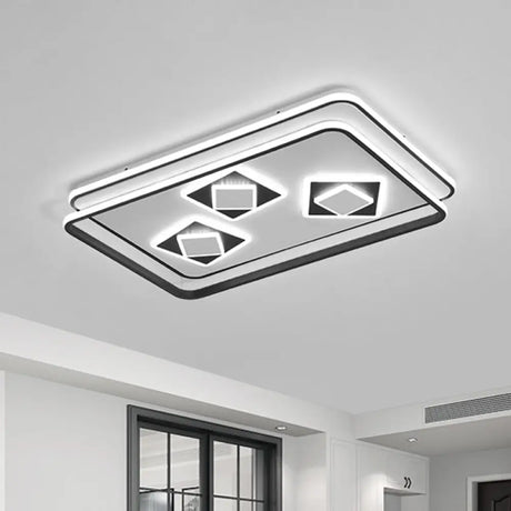 Contemporary Rectangle Flush Mount Led Ceiling Lamp For Living Room - Black Acrylic Warm/3 Color