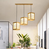 Contemporary Rectangle Wooden Led Pendant Light For Dining Room 3 / Wood