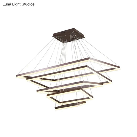 Contemporary Rectangular Acrylic Coffee Led Chandelier - 3/4/5 Tiers Hanging Pendant Lamp