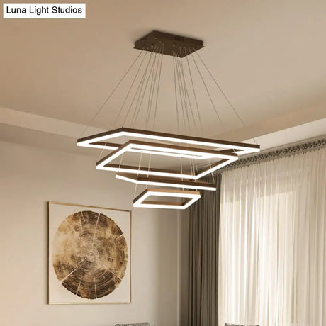 Contemporary Rectangular Acrylic Coffee Led Chandelier - 3/4/5 Tiers Hanging Pendant Lamp