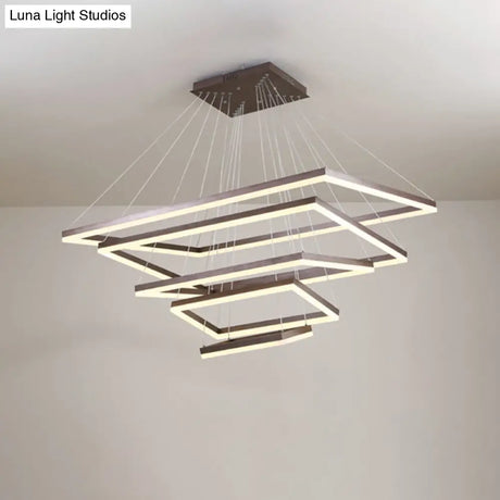 Contemporary Rectangular Acrylic Coffee Led Chandelier - 3/4/5 Tiers Hanging Pendant Lamp