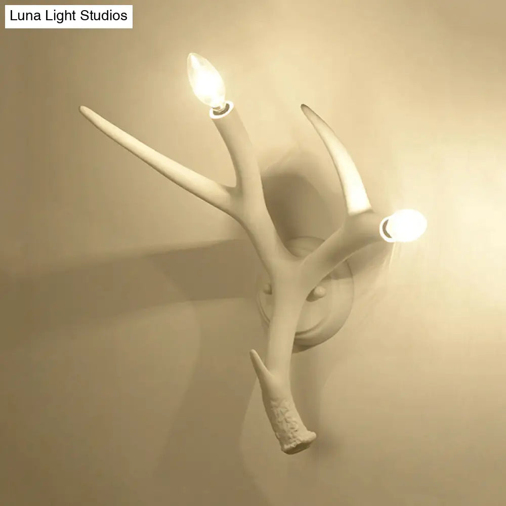 Contemporary Resin Antler Wall Sconce - 2 Lights White Ideal For Restaurants