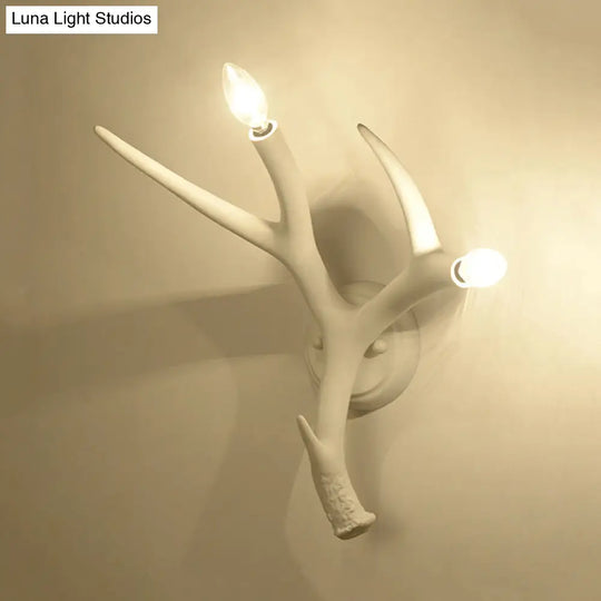 Contemporary Resin Antler Wall Sconce - 2 Lights White Ideal For Restaurants