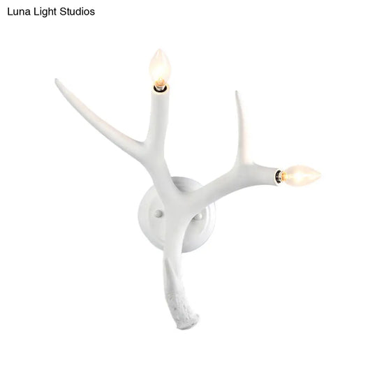 Contemporary Resin Antler Wall Sconce - 2 Lights White Ideal For Restaurants