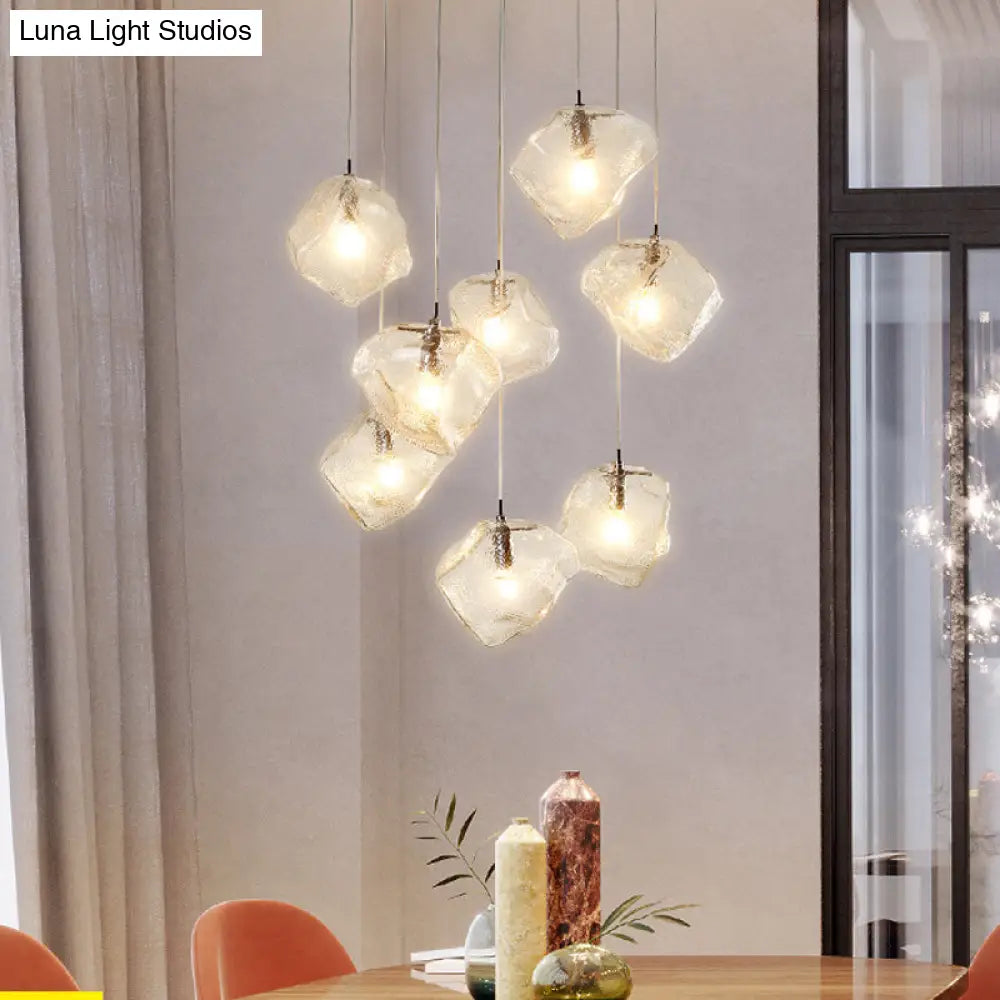Contemporary Clear Glass Pendant Light With Led Available In 5/6/8 Lights Round/Linear Canopy
