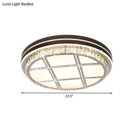 Contemporary Round Ceiling - Mount Crystal Block Led Flush Light For Bedroom In Brown