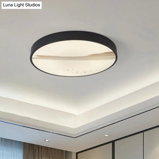 Contemporary Round Flush Led Ceiling Light In Black - Ideal For Dining Rooms Featuring Metal