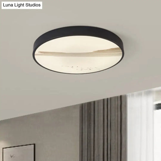 Contemporary Round Flush Led Ceiling Light In Black - Ideal For Dining Rooms Featuring Metal