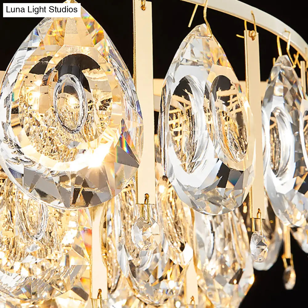 Contemporary Round Teardrop Crystal Hanging Light Kit: 3/4 Lights Gold Chandelier 16’/19.5’ Wide